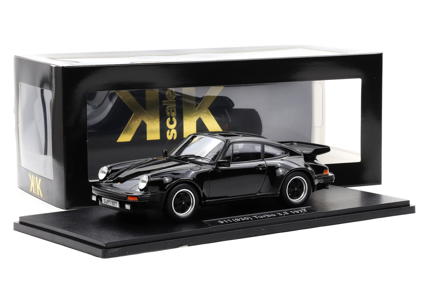 1:18 Porsche 911 930 Turbo 3.3 Coupe 1977 schwarz KK Scale + Vitrine
