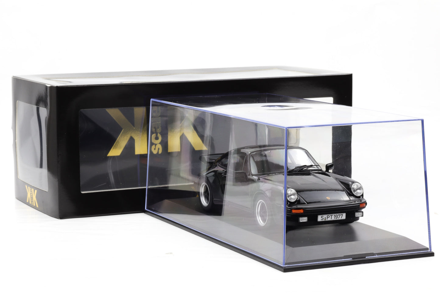 1:18 Porsche 911 930 Turbo 3.3 Coupe 1977 schwarz KK Scale + Vitrine