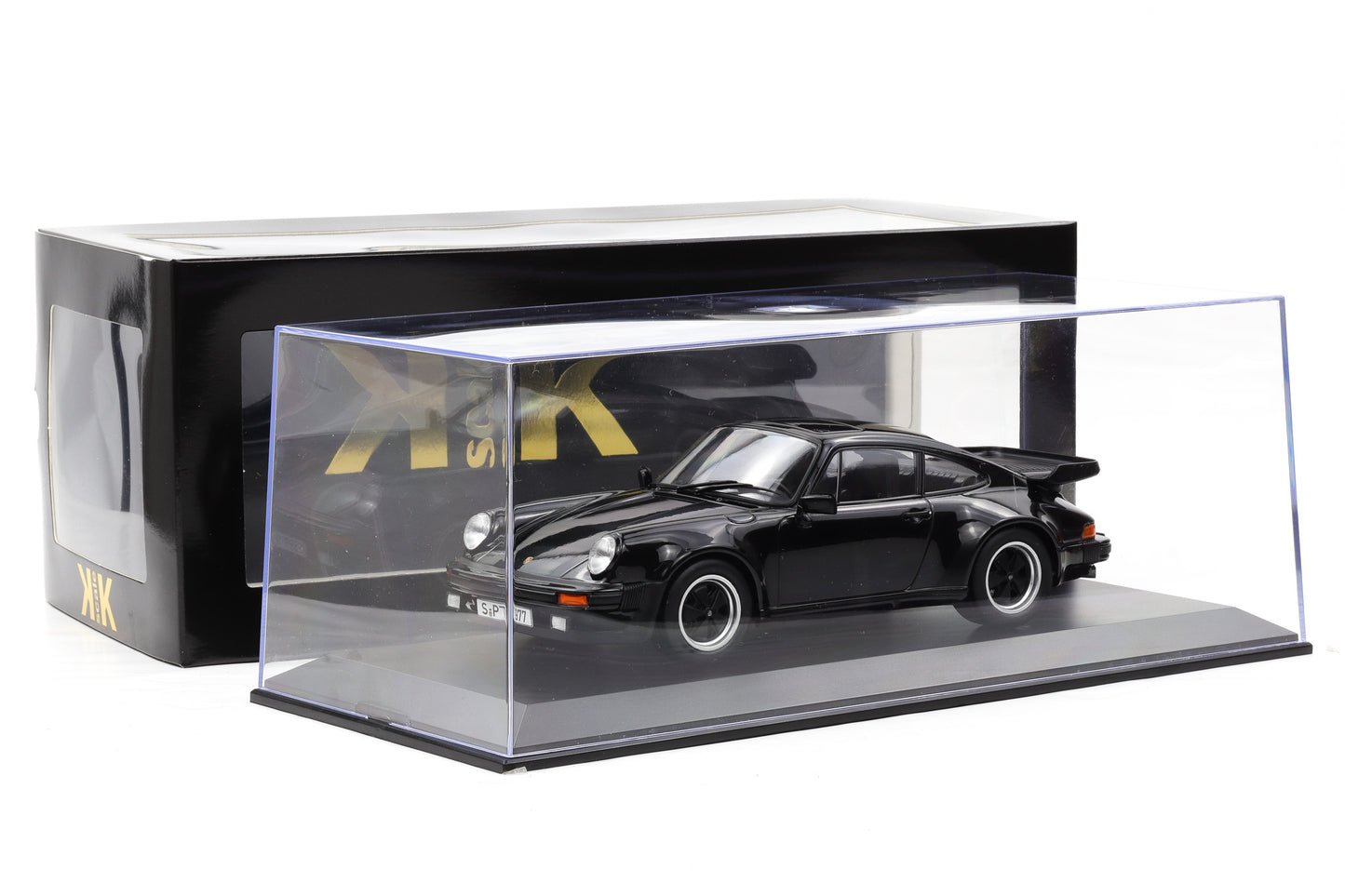 1:18 Porsche 911 930 Turbo 3.3 Coupe 1977 schwarz KK Scale + Vitrine