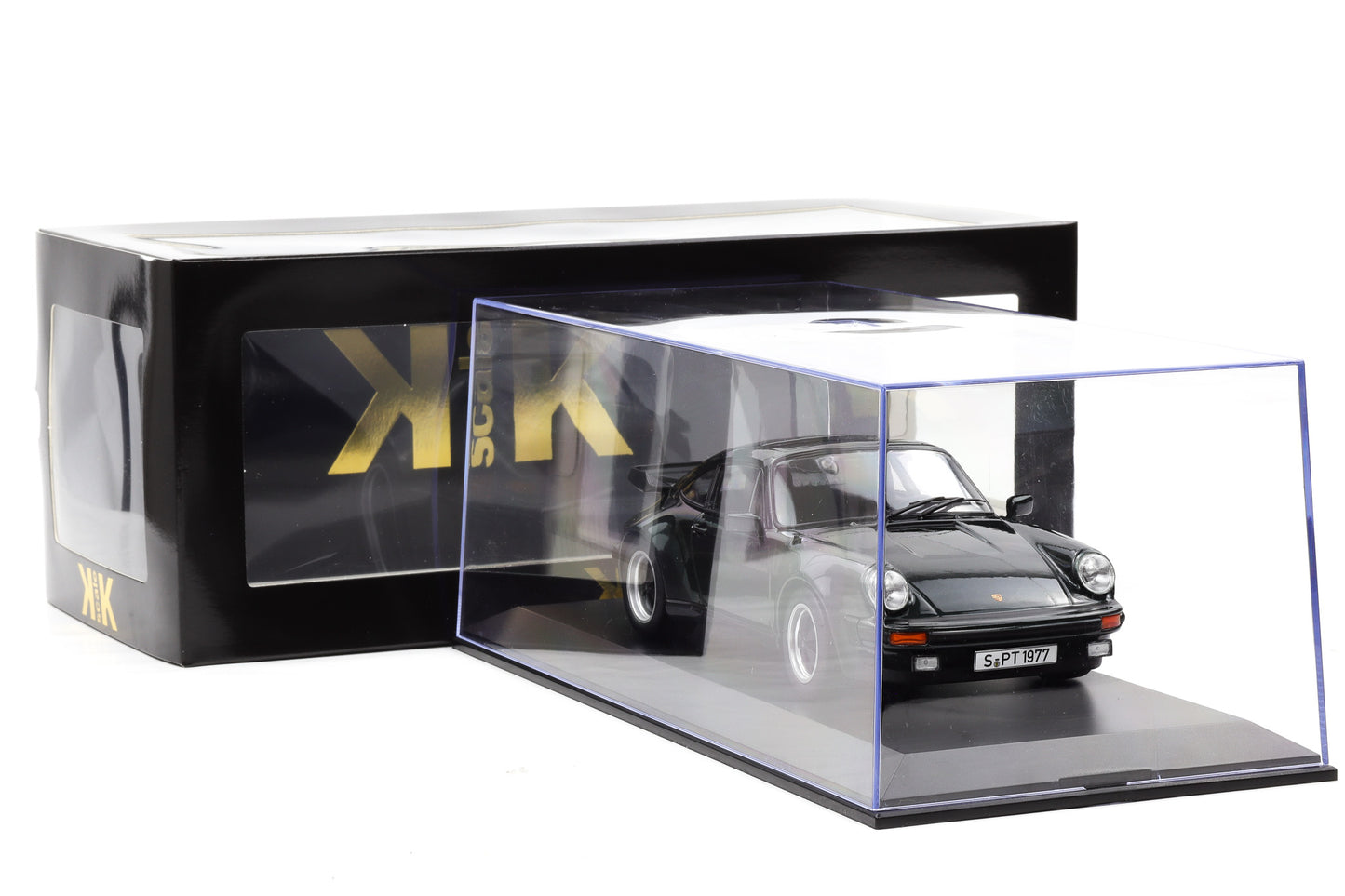 1:18 Porsche 911 930 Turbo 3.3 Coupe 1977 oakgrün KK Scale + Vitrine