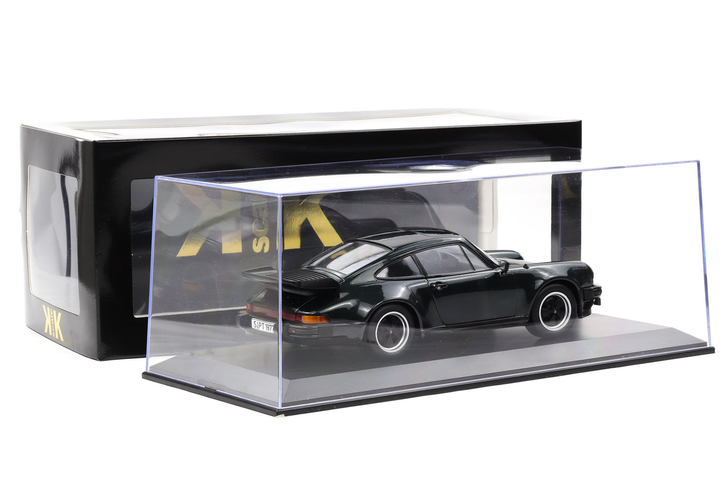 1:18 Porsche 911 930 Turbo 3.3 Coupe 1977 oakgrün KK Scale + Vitrine