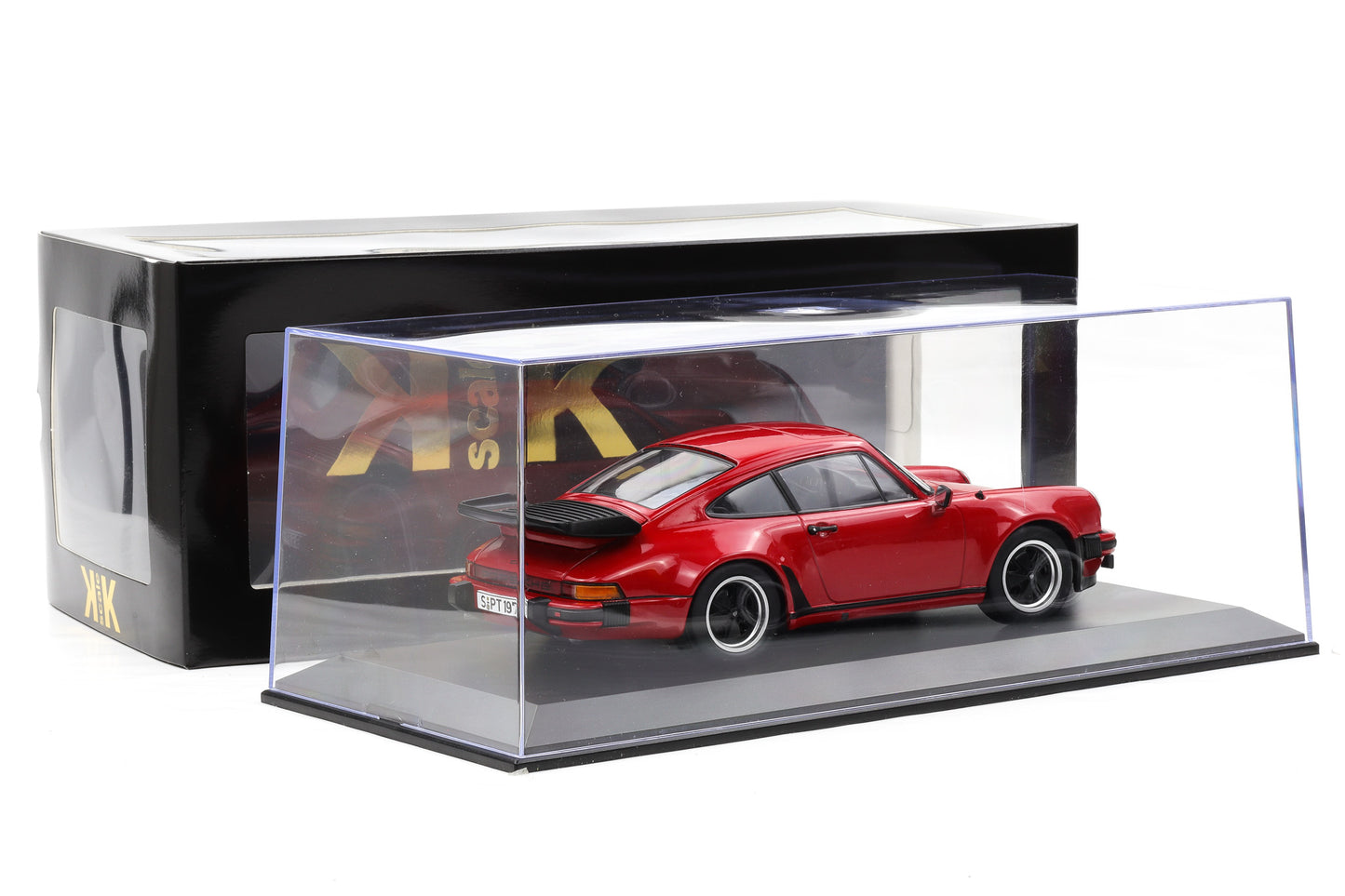 1:18 Porsche 911 930 Turbo 3.3 Coupe 1977 rot KK Scale + Vitrine