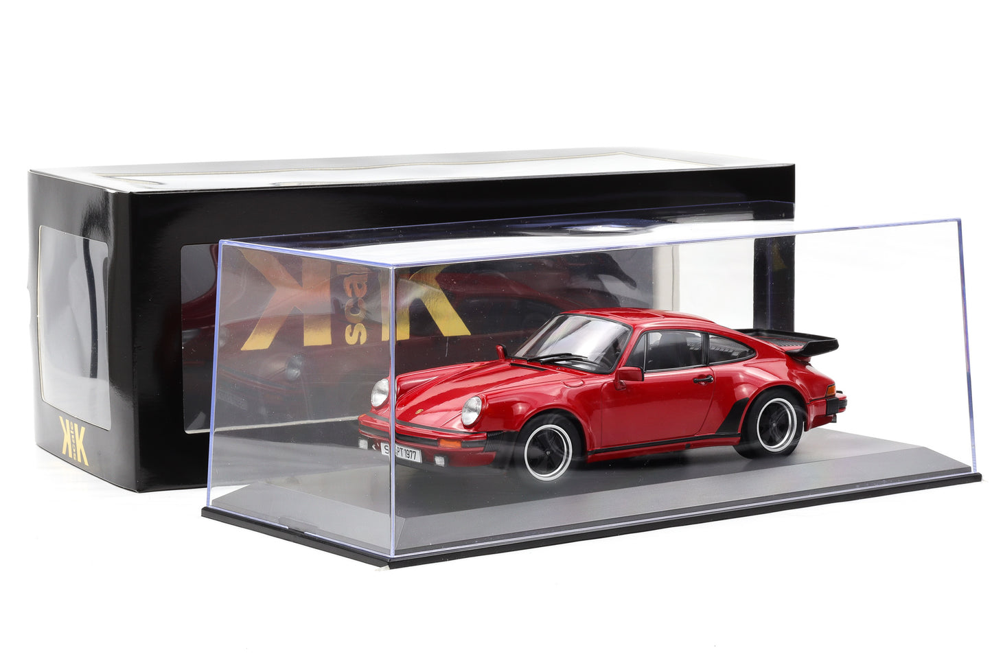 1:18 Porsche 911 930 Turbo 3.3 Coupe 1977 rot KK Scale + Vitrine