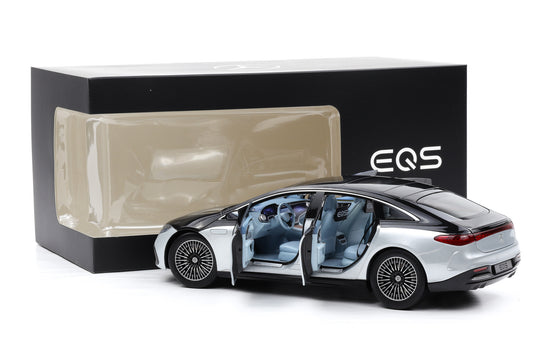 1:18 Mercedes-Benz EQS AMG Line schwarz silber Lichtfunktion NZG Dealer