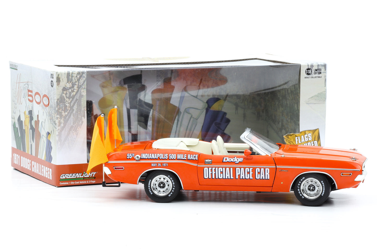 1:18 Greenlight 1971 Dodge Challenger Convertible 55th Indianapolis Pace Car