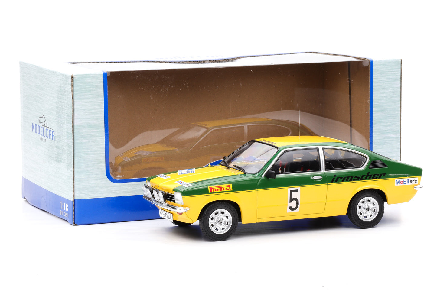 1:18 Opel Kadett C GT/E #5 Winter Rallye 1976 Smolej, Geistdörfer MCG + Vitrine