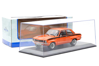 1:18 Opel Ascona A 1973 orange schwarz Irmscher Breitbau MCG + Vitrine