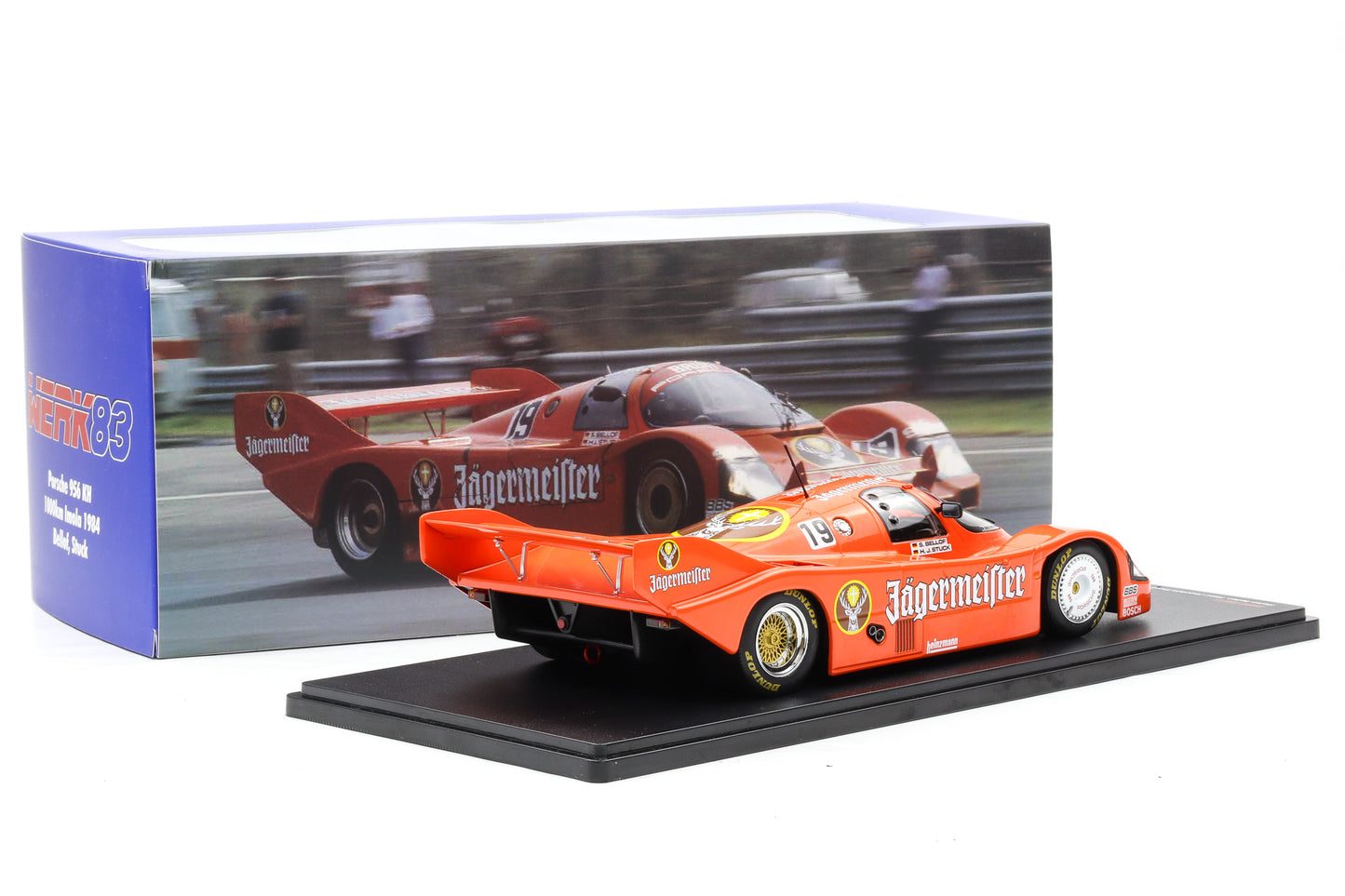 1:18 Werk83 956K Jägermeister #19 1000km Imola 1984 Stuck Bellof + Vitrine