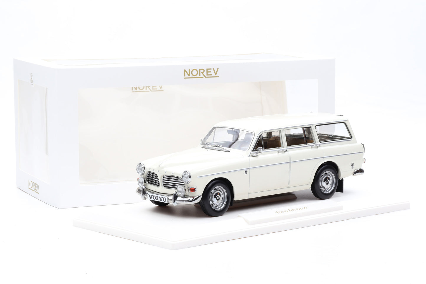 1:18 Norev Volvo Amazon Kombi Break 1968 pearl white + Vitrine 188750