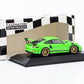 1:43 Porsche 911 GT3 RS 991.2 lizard green lettering golden rims Minichamps