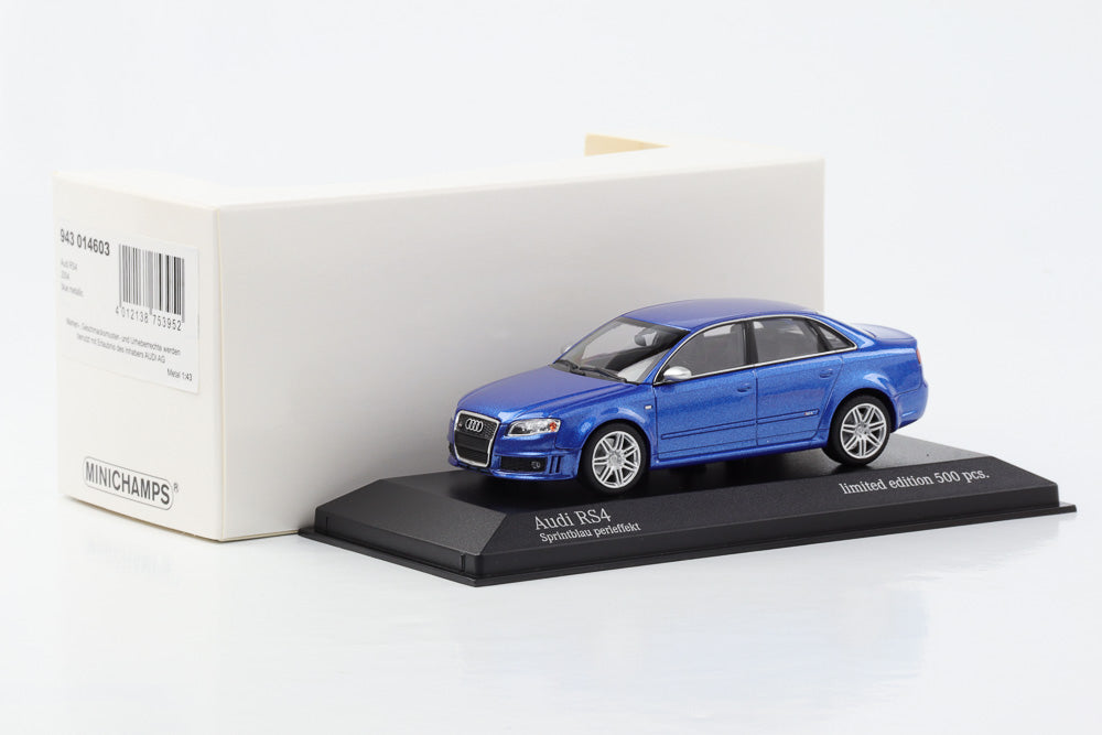 1:43 Audi A4 B7 RS4 Saloon 2004 sprint blue pearl effect Minichamps limited