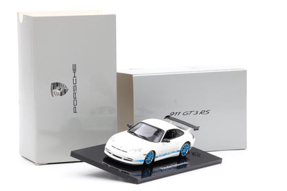 1:43 Minichamps Porsche 911 GT3 RS  weiß mit blauem Schriftzug / Felgen WAP