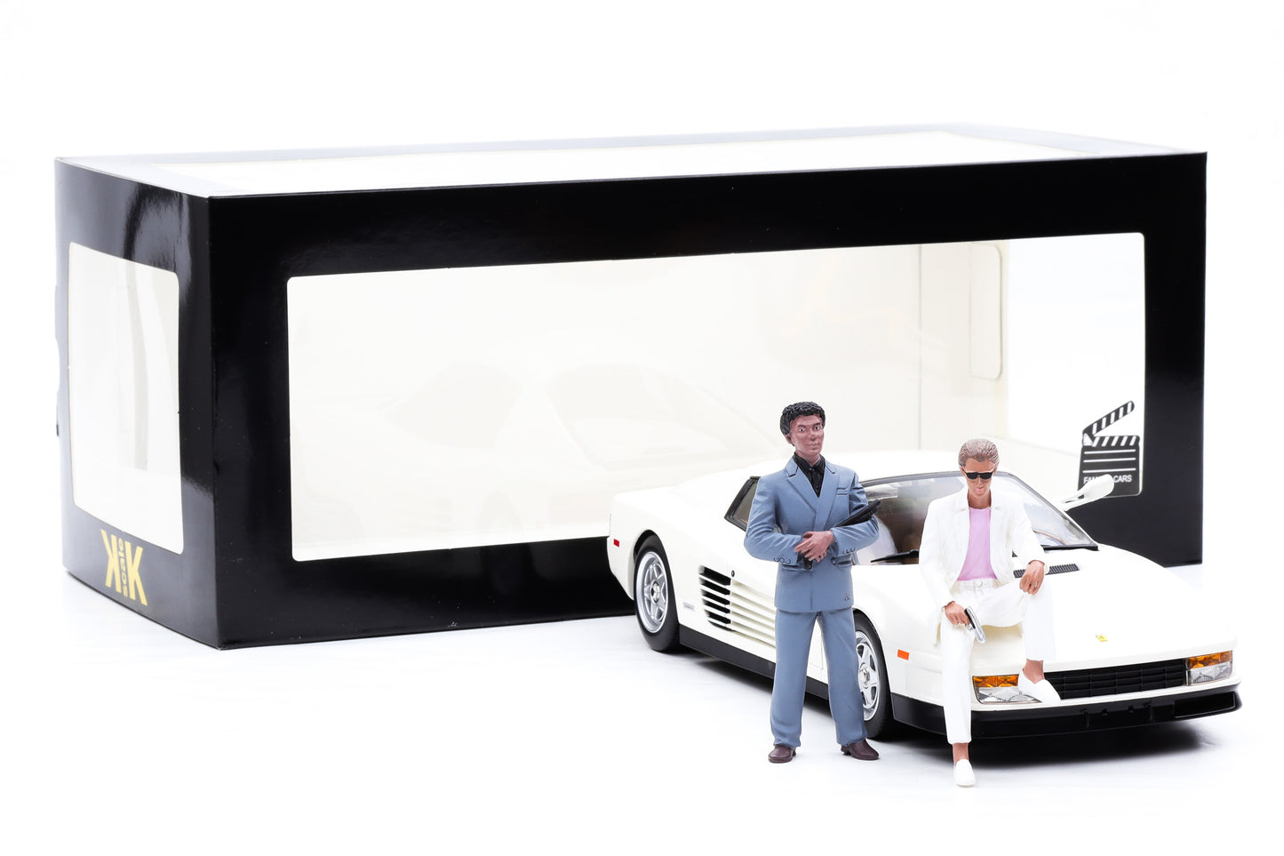1:18 Ferrari Miami Vice Testarossa US 1984 mit Figur Sonny Tubbs + Vitrine