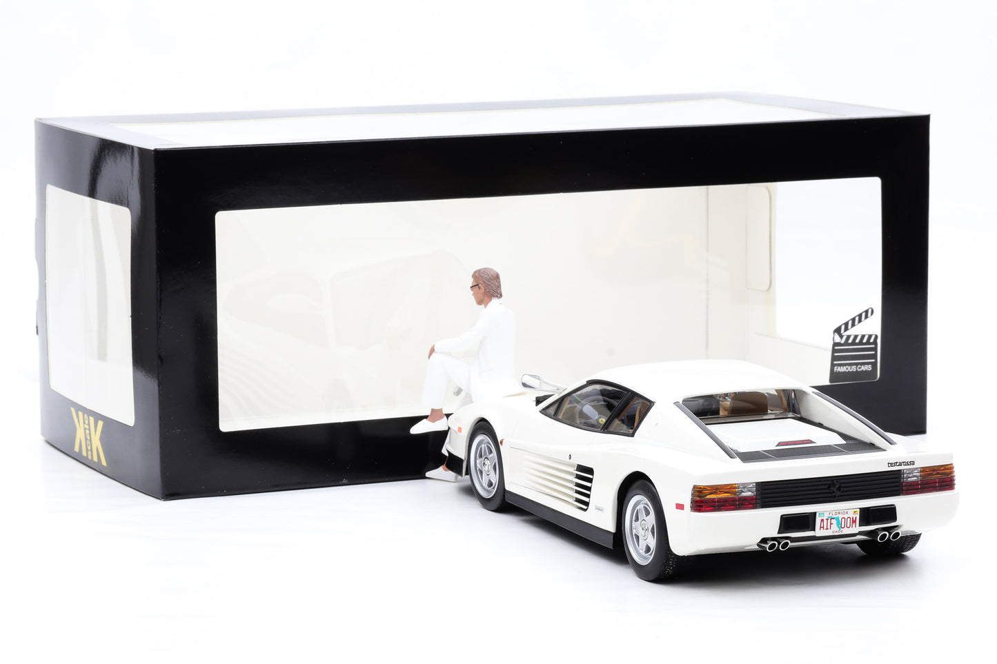 1:18 Ferrari Movie Miami Vice Testarossa US 1984 mit Figur Sonny + Vitrine