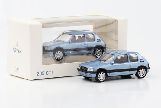 1:43 Peugeot 205 GTI 1992 azul metálico Norev Jet Car fundido sob pressão