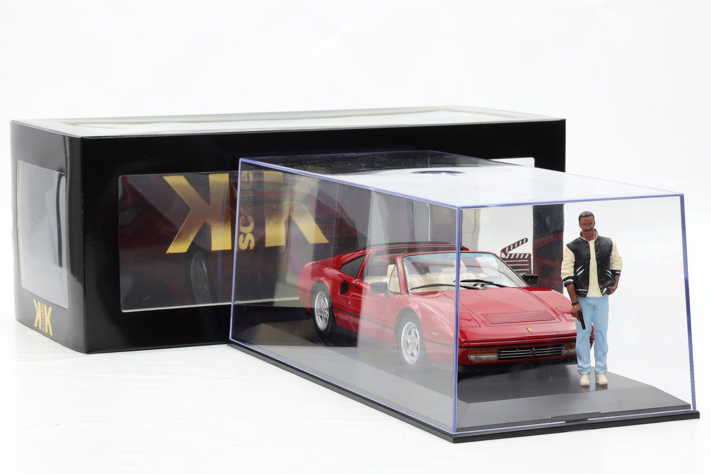 1:18 Ferrari 328 GTS 1985 Film Beverly Hills Cop II Movie + Figur + Vitrine