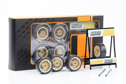 1:18 4 Felgen Radsatz 28 mm Set BBS Motorsport Gold 35 mm mit Reifen IXO