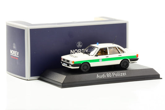 1:43 Audi 80 B2 (Type 81) Police Bavaria 1979 branco verde Norev 830053