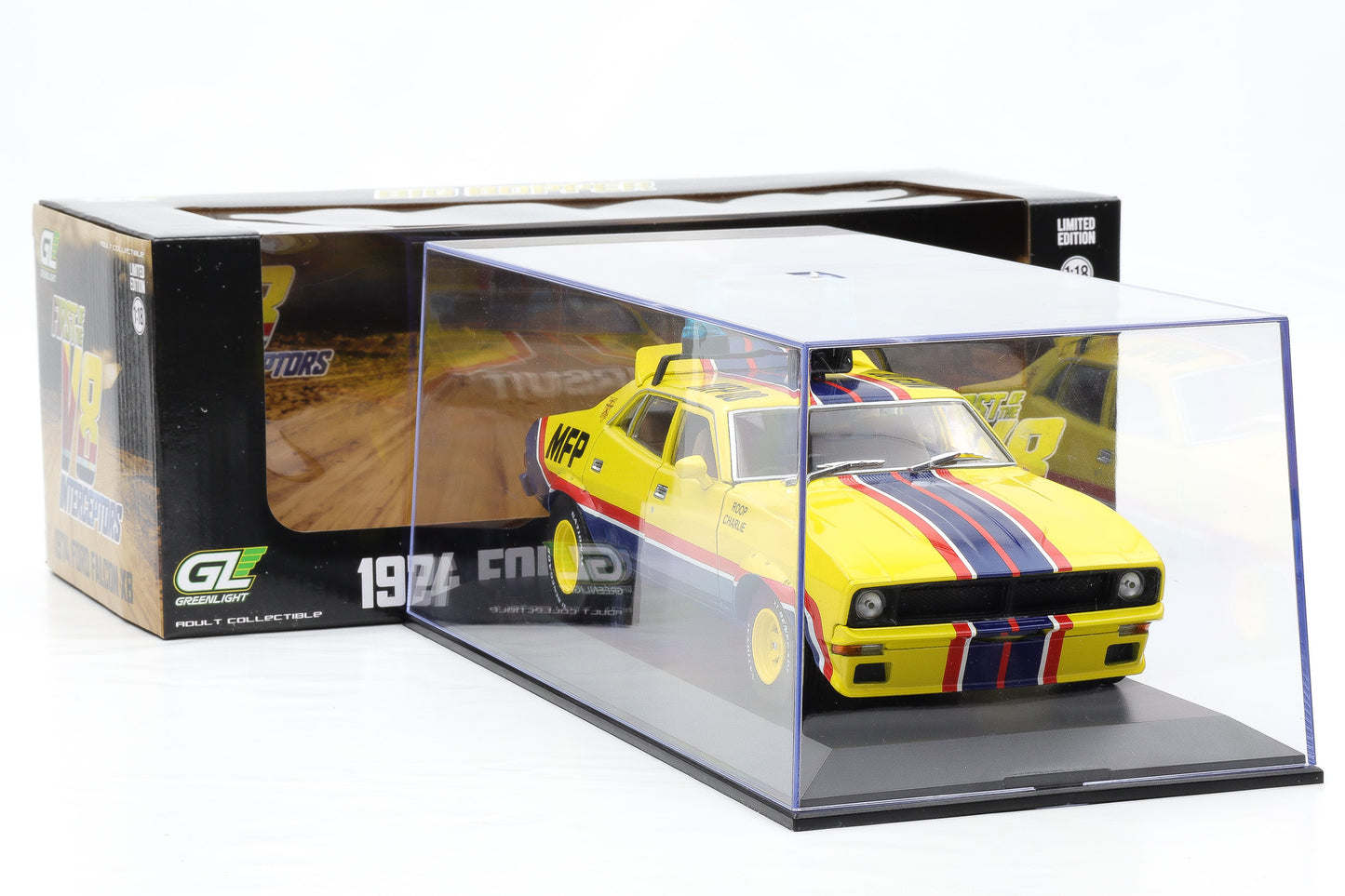 1:18 Ford Falcon Mad Max XB V8 Interceptors Big Bopper 1974 Greenlight +Vitrine