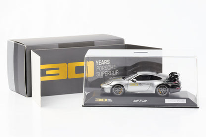 1:43 Porsche 911 GT3 30 years Porsche Supercup metallic light and dark silver Spark WAP dealer