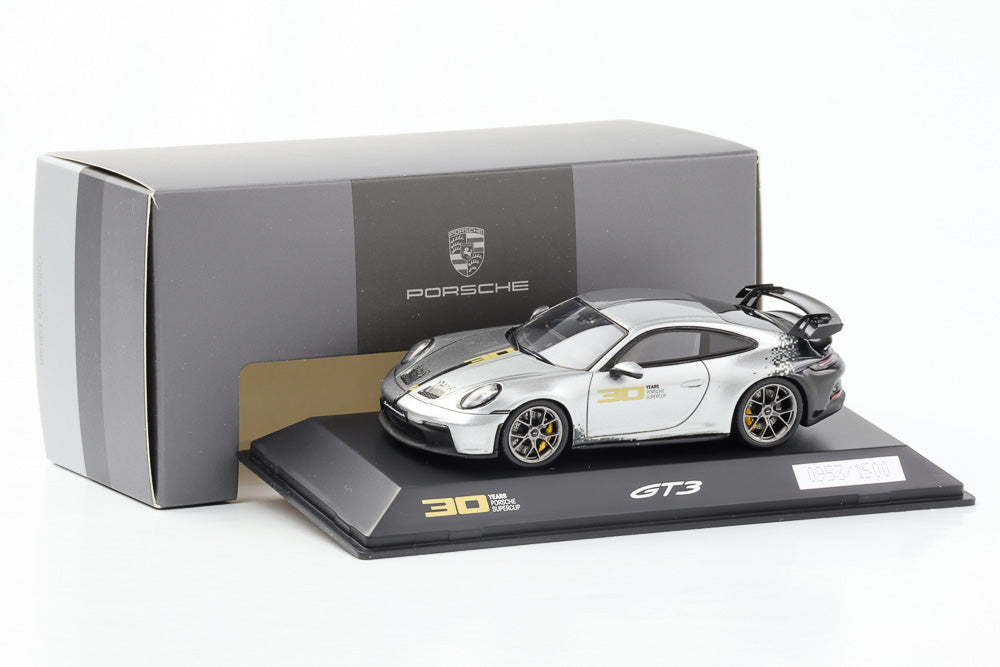 1:43 Porsche 911 GT3 30 years Porsche Supercup metallic light and dark silver Spark WAP dealer