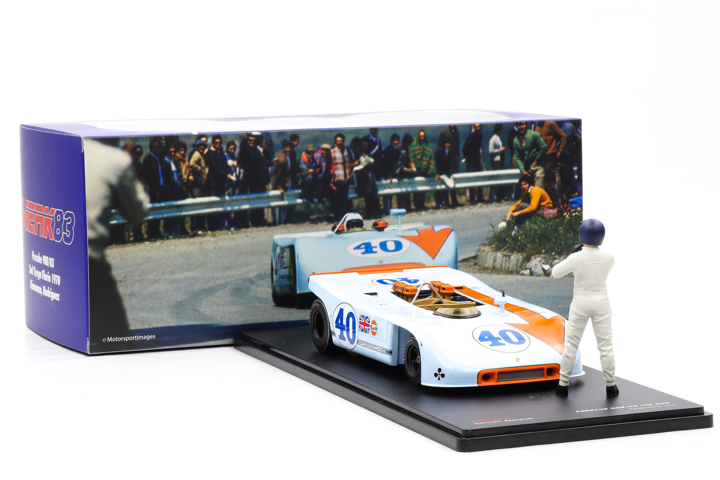 1:18 Werk83 Porsche 908/03 #40 2nd Targa Florio 1970 Kinnunen Rodriguez + Figur