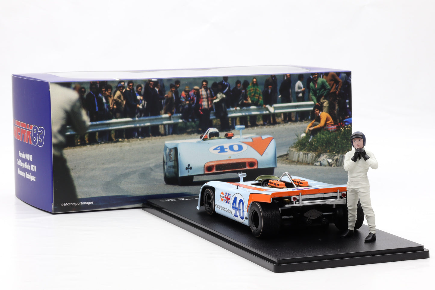 1:18 Werk83 Porsche 908/03 #40 2nd Targa Florio 1970 Kinnunen Rodriguez + Figur