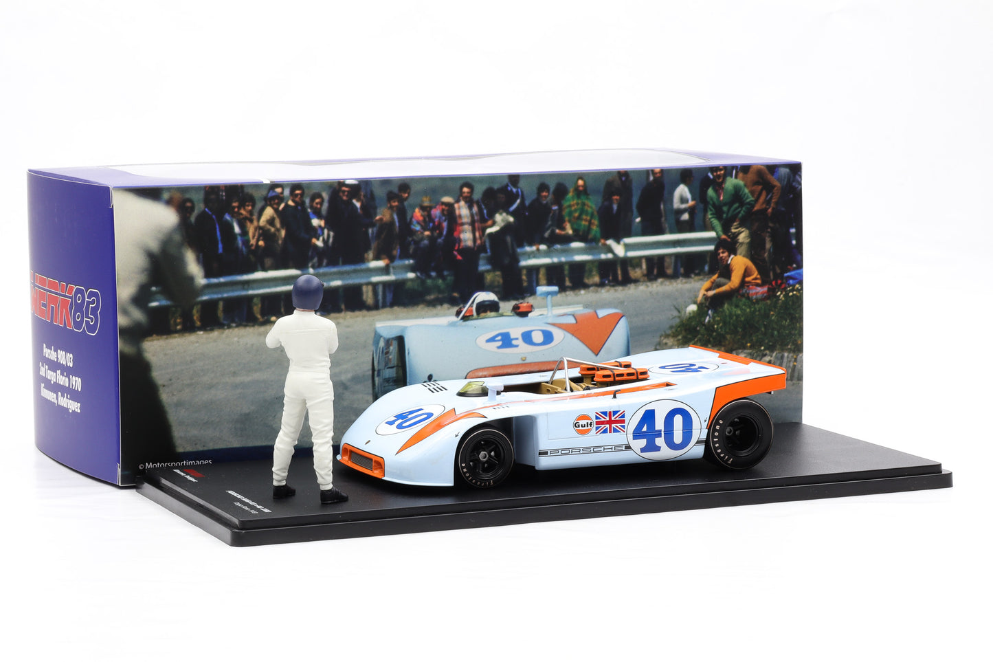 1:18 Werk83 Porsche 908/03 #40 2nd Targa Florio 1970 Kinnunen Rodriguez + Figur
