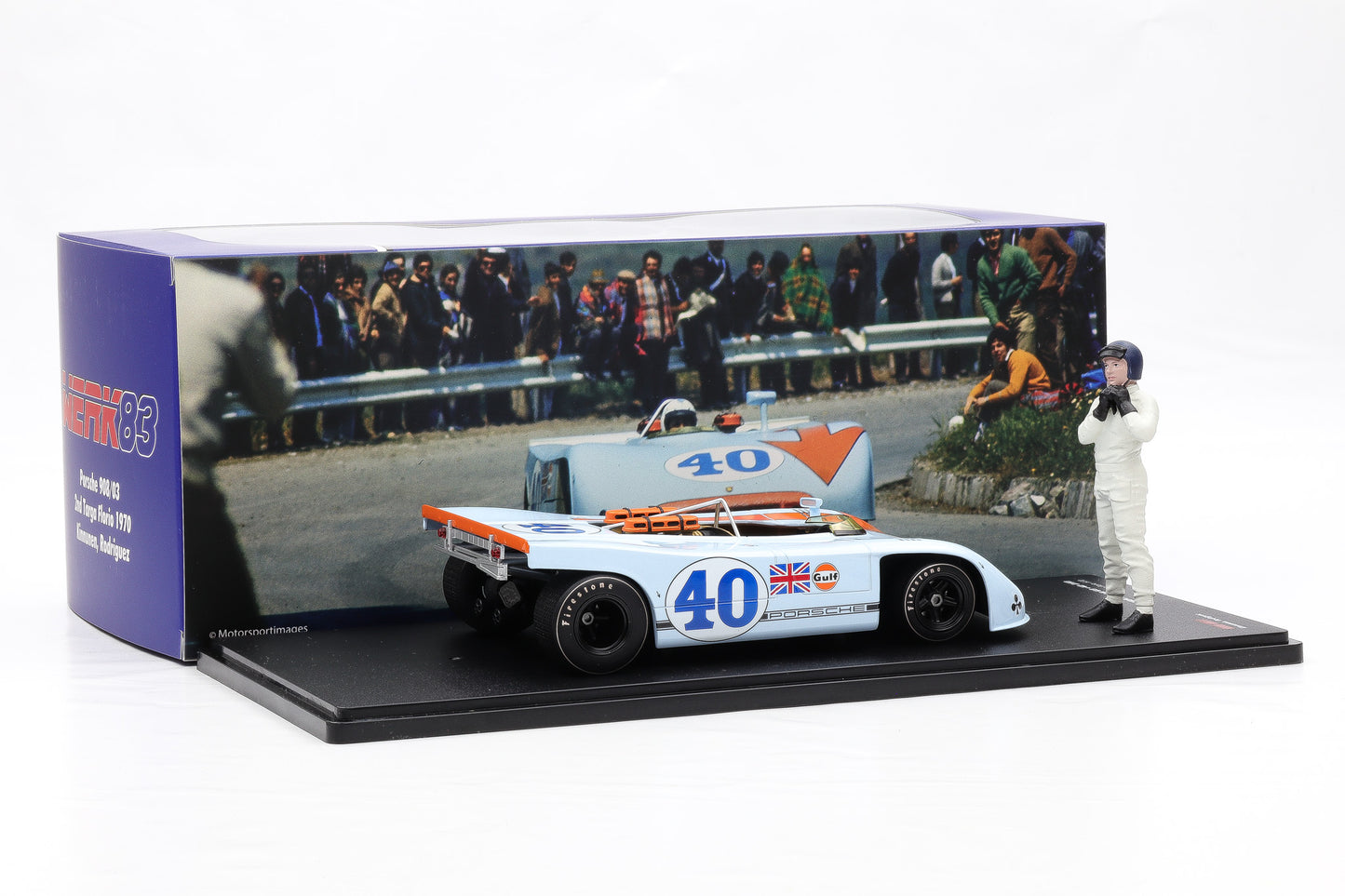 1:18 Werk83 Porsche 908/03 #40 2nd Targa Florio 1970 Kinnunen Rodriguez + Figur