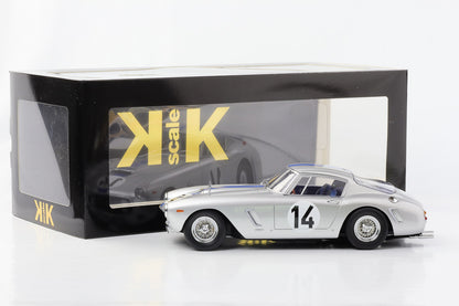 1:18 فيراري 250 GT SWB لومان 1961 #14 P. Noblet J. Guichet فضية KK-Scale diecast 