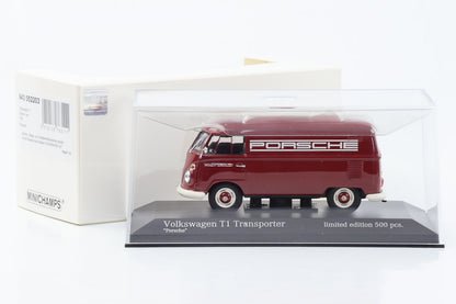 1:43 Volkswagen T1 service de course Porsche Transporter 1963 rouge Minichamps
