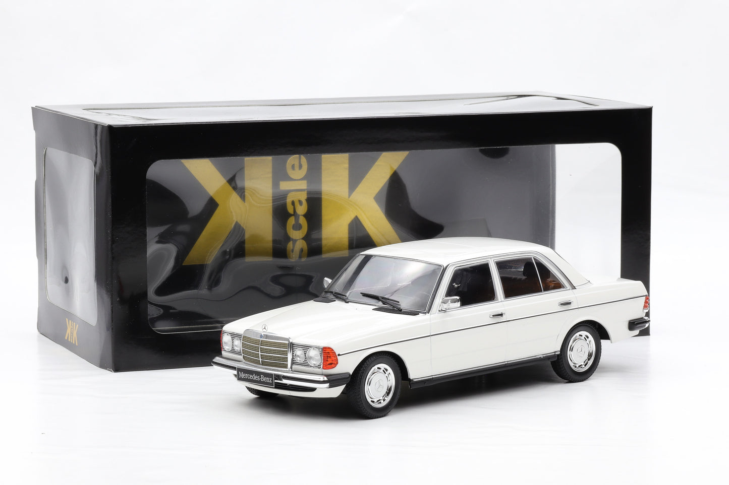 1:18 Mercedes-Benz 230E W123 Saloon 1975 weiss diecast KK Scale