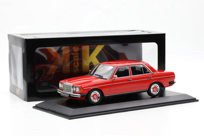1:18 Mercedes-Benz 230E W123 Saloon 1975 rot diecast KK Scale + Vitrine