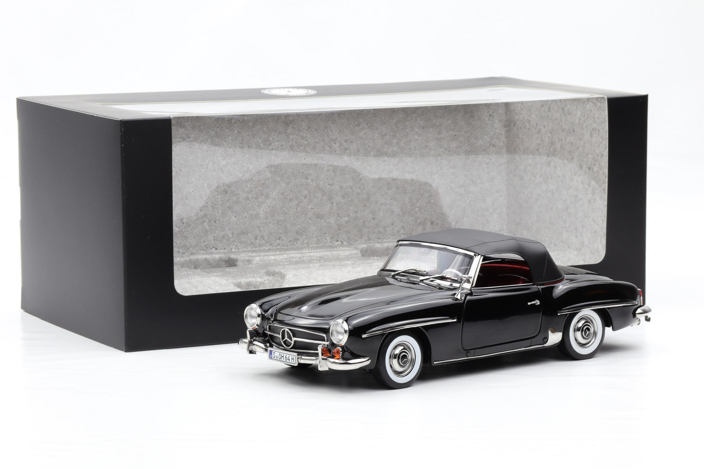 1:18 Norev Mercedes-Benz 190 SL Roadster W121 mit Softtop schwarz uni Dealer