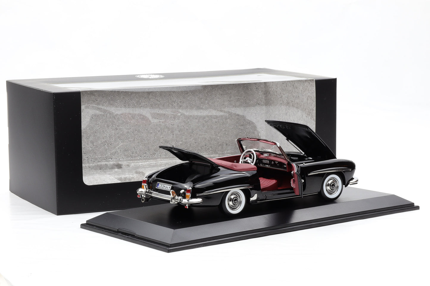 1:18 Norev Mercedes-Benz 190 SL Roadster W121 Softtop schwarz Dealer + Vitrine