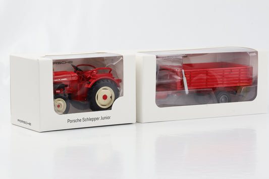 1:24 Porsche Diesel Schlepper Junior Traktor mit Anhänger indischrot