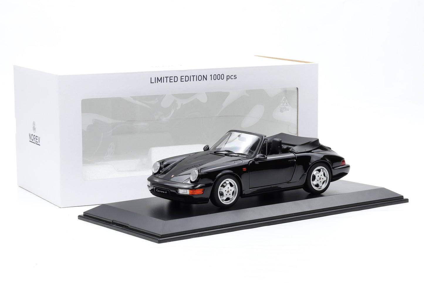 1:18 Norev Porsche 911 964 Carrera 4 Cabriolet black metallic 1991 + Vitrine