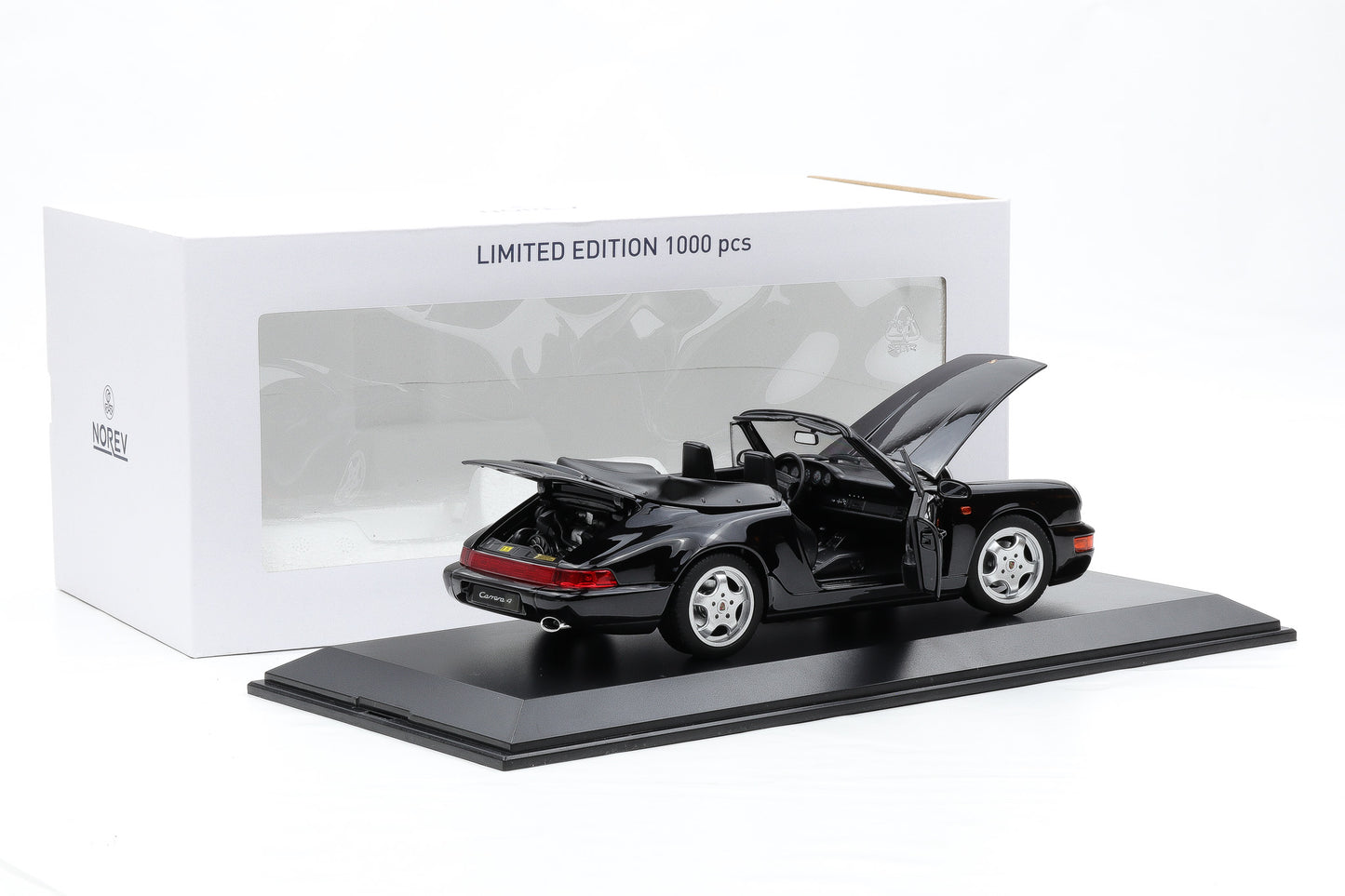 1:18 Norev Porsche 911 964 Carrera 4 Cabriolet black metallic 1991 + Vitrine
