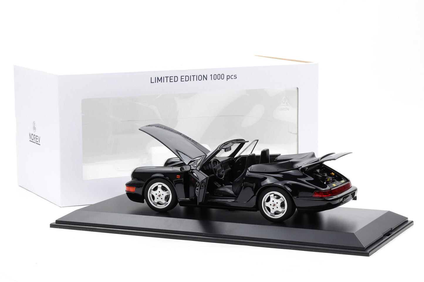 1:18 Norev Porsche 911 964 Carrera 4 Cabriolet black metallic 1991 + Vitrine