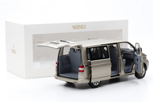 1:18 Norev Volkswagen T5 Multivan Bus 2003 wheatbeige metallic full opening