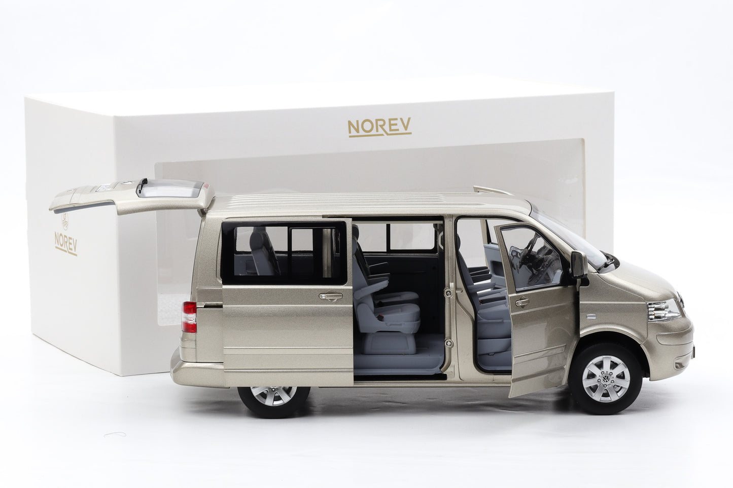 1:18 Norev Volkswagen T5 Multivan Bus 2003 wheatbeige metallic full opening