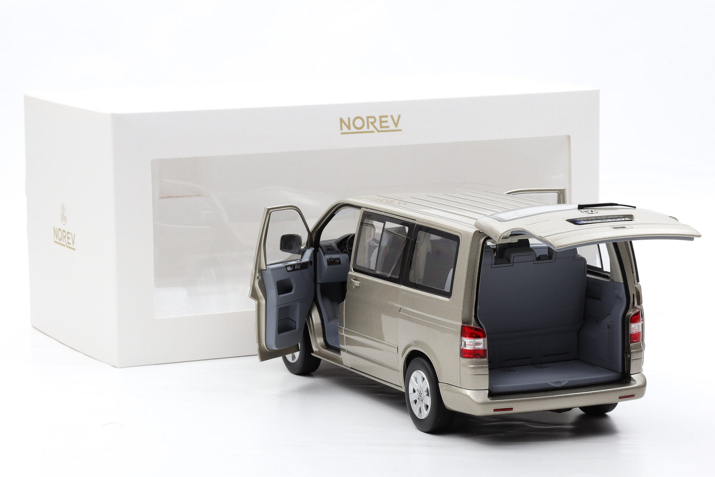 1:18 Norev Volkswagen T5 Multivan Bus 2003 wheatbeige metallic full opening