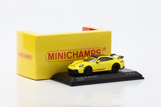 1:64 بورش 911 992 GT3 2021 سباق أصفر Minichamps 64 دييكاست