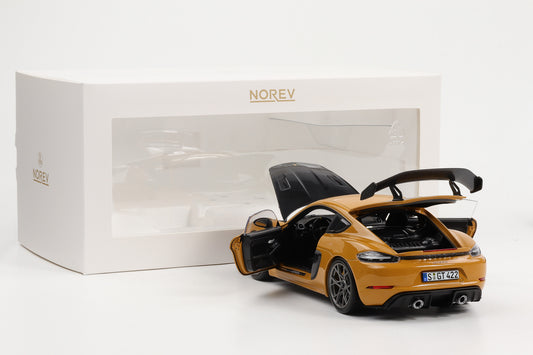 1:18 Norev Porsche 718 Cayman GT4 RS Weissachpaket bahamagelb
