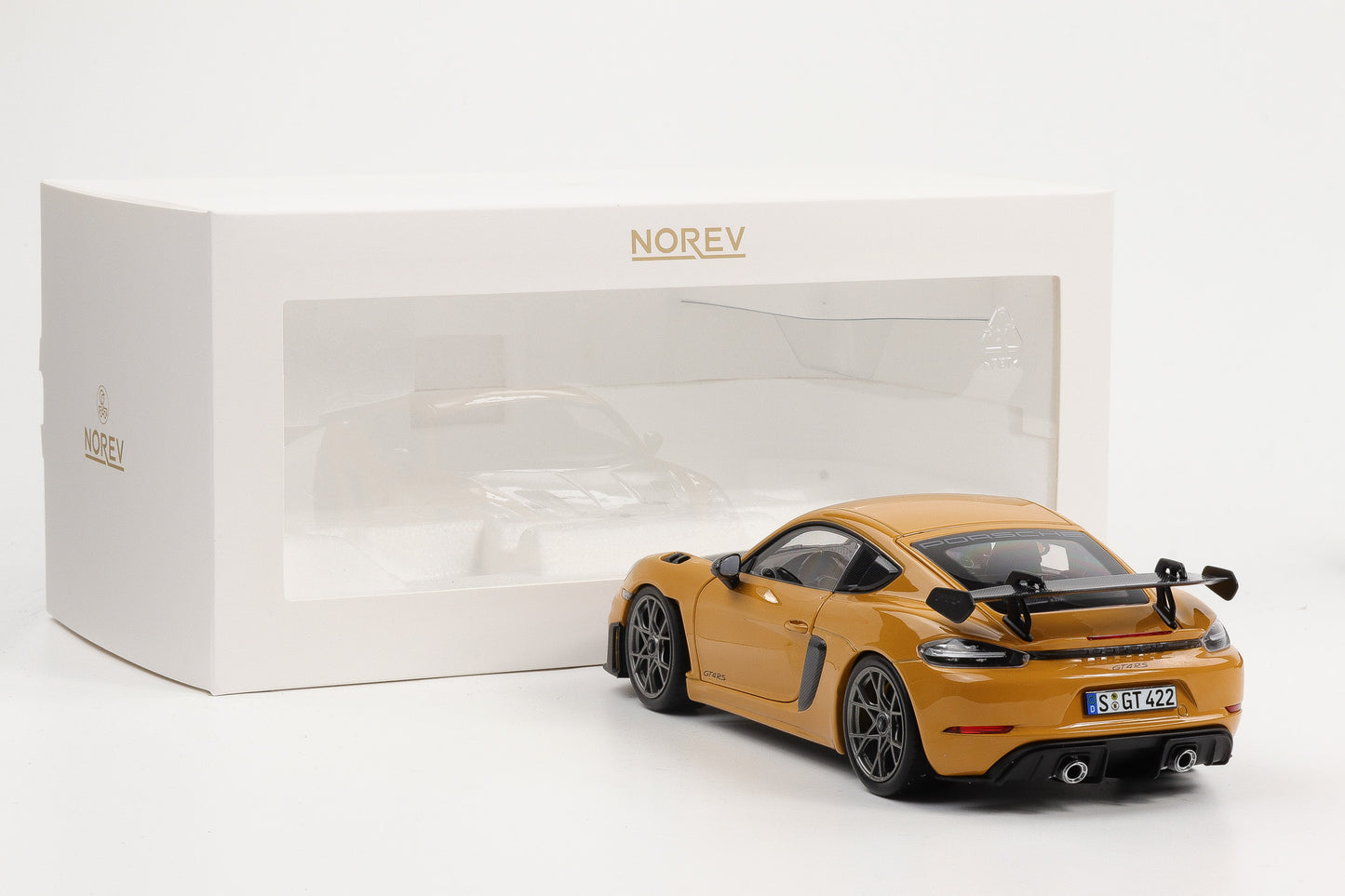 1:18 Norev Porsche 718 Cayman GT4 RS Weissachpaket bahamagelb