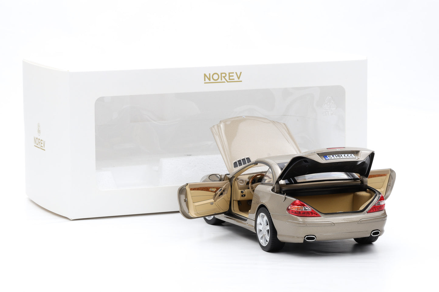 1:18 Norev Mercedes-Benz SL500 R230 Travertin beige metallic mit Hardtop