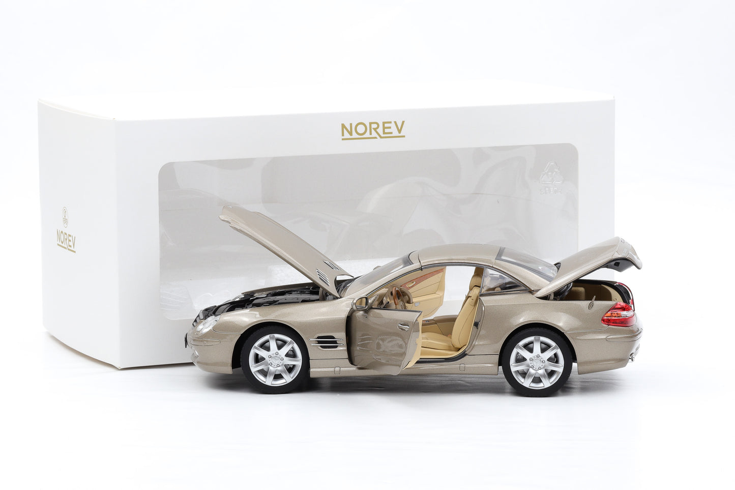 1:18 Norev Mercedes-Benz SL500 R230 Travertin beige metallic mit Hardtop