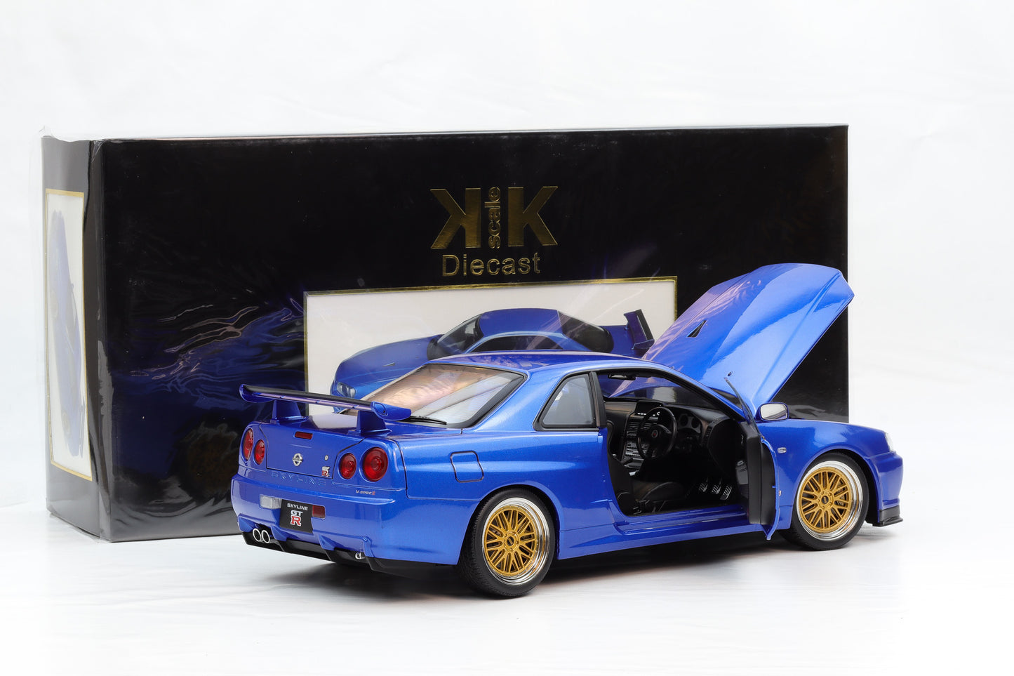 1:12 Nissan Skyline GT-R (R34) V-Spec II BBS-Felgen 2001 blau metallic KK Scale