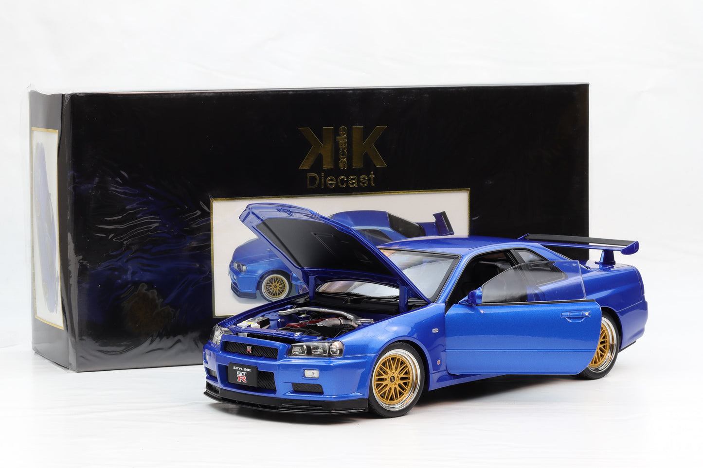 1:12 Nissan Skyline GT-R (R34) V-Spec II BBS-Felgen 2001 blau metallic KK Scale