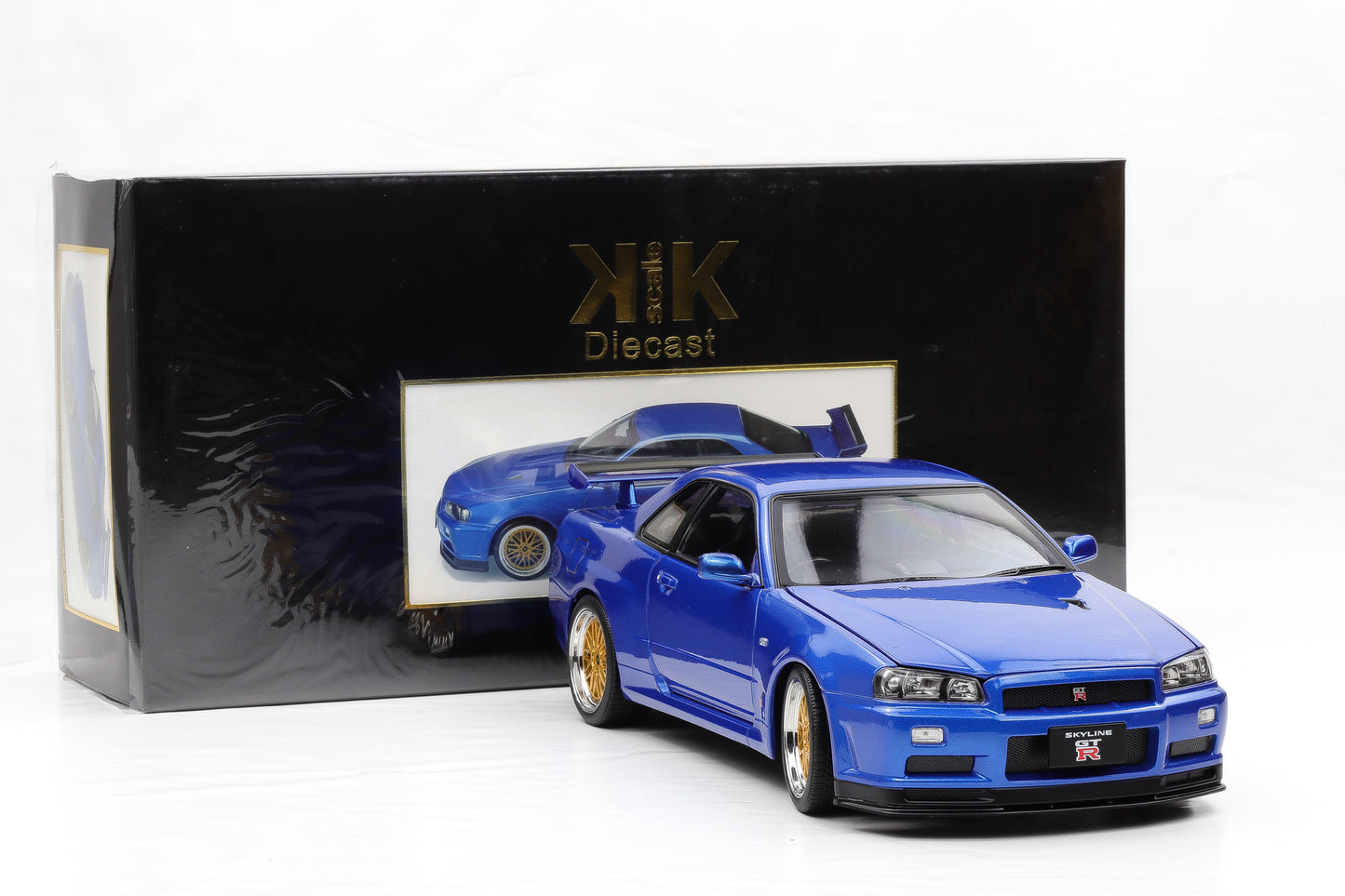 1:12 Nissan Skyline GT-R (R34) V-Spec II BBS-Felgen 2001 blau metallic KK Scale